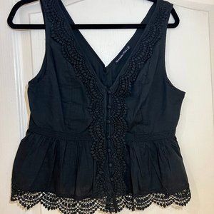 Abercrombie & Fitch Lace Trim Peplum Top Navy Blue